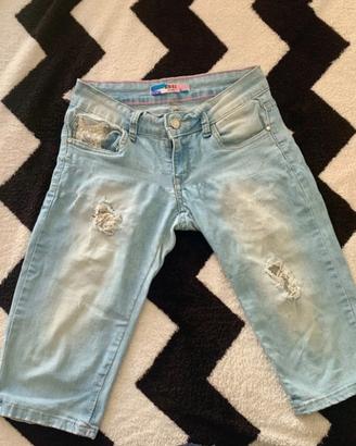 Jeans pinocchietto toppe in raso cotone xs