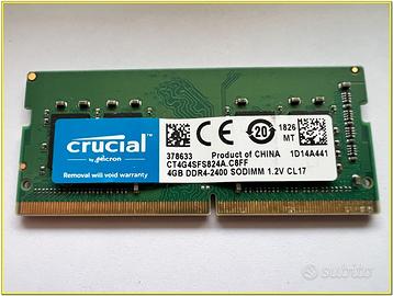 Memoria Ram SODIMM DDR4 1 x 4gb Crucial