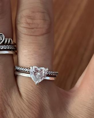 Anello doppia fascia cuore Pandora