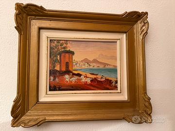 Quadro dipinto a mano paesaggio Napoli Vesuvio