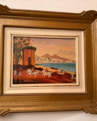 Quadro dipinto a mano paesaggio Napoli Vesuvio