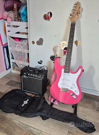 chitarra elettrica rosa 