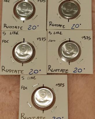 5 lire 1975 Asse ruotato 