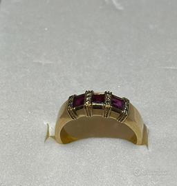 Anello d'oro 18k con Rubini e diamanti 