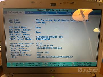 Notebook Acer Aspire 5520 AMD TURION NVIDIA