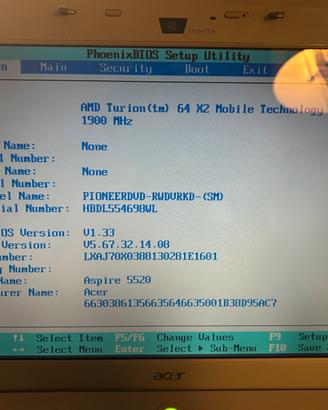 Notebook Acer Aspire 5520 AMD TURION NVIDIA