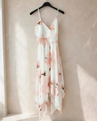 Abito lungo estivo bianco  fiori rosa ci