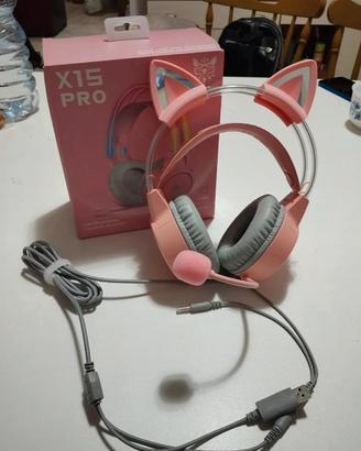 cuffie rosa kawaii da gaming con microfono e led