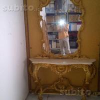 Consolle in oro con piano marmo
