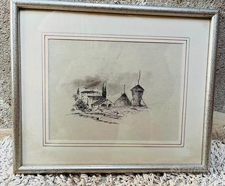 Coppia disegni a china  paesaggi toscani