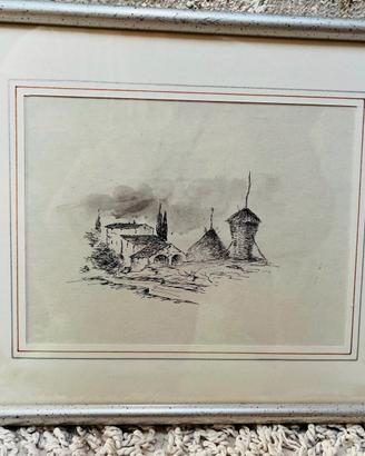 Coppia disegni a china  paesaggi toscani