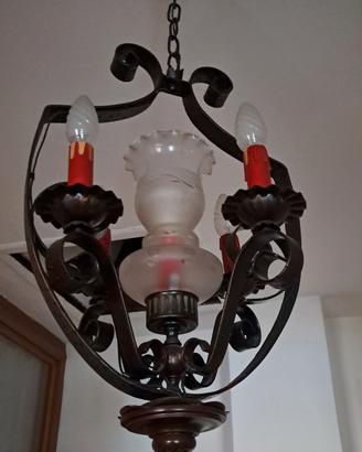 Lampadario Antico in Ferro Battuto 4 Luci