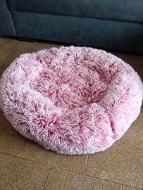 Cuccia ciambella cuscino morbido bianco rosa cane