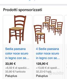 20 sedie legno paglia