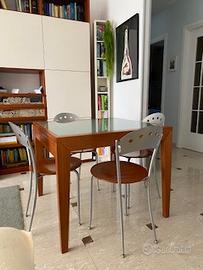 Tavolo Calligaris legno/vetro temprato + 4 sedie
