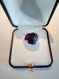 Anello AK5 in Argento 925 Rodiato, Cuore in Onice