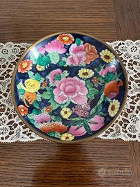 Piatto vintage in ottone e porcellana cinese