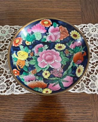 Piatto vintage in ottone e porcellana cinese