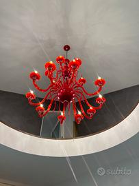 Lampadario Vetro soffiato di Murano rosso