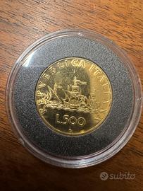 Moneta 500 Lire Caravelle dorata 24kt con certofic