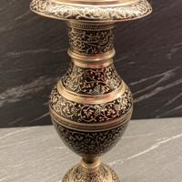 Vaso vintage in ottone argentato e smalto nero