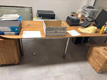SCRIVANIA ANGOLARE DA UFFICIO LEGNO CON CASSETTI