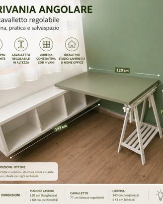 Scrivania con libreria e cavalletto regolabile
