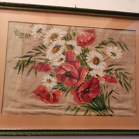 Quadro dipinto su stoffa, cornice legno