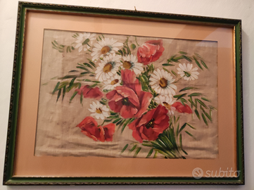 Quadro dipinto su stoffa, cornice legno