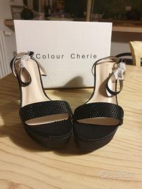 Sandali eleganti neri Colour Cherie con tacco a bl