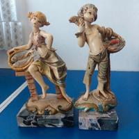 Coppia di Statue e Base in Marmo targate Simonelli