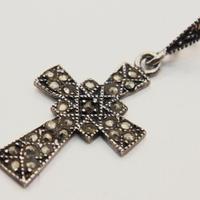 Splendido pendente antico croce argento marcasite
