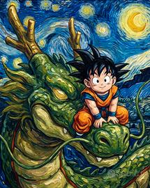 Quadro su tela Dragon ball Goku su sfondo van gogh