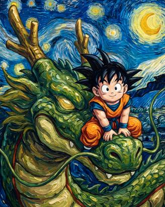 Quadro su tela Dragon ball Goku su sfondo van gogh