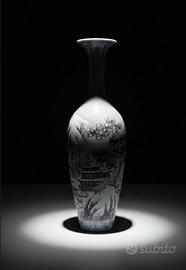 Vaso Cinese Vintage a Bottiglia  Pagoda e Montagne