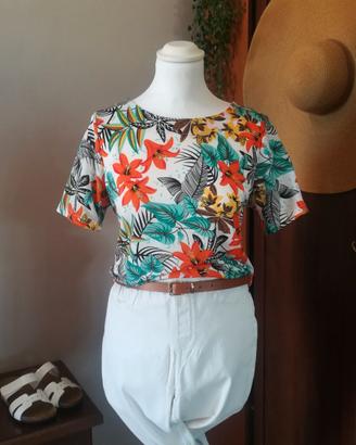 T-shirt floreale hawaiana in viscosa Lin - Tg. M/L