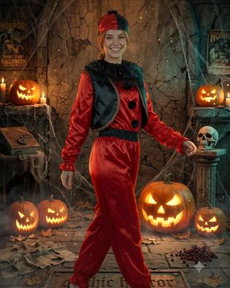 Costume rosso completo di gilet, colletto e cappel