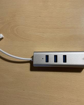 Hub 3 porte USB 3.0 con porta gigabit ethernetRJ45