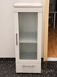 Mobiletto bianco con anta in vetro e cassetto