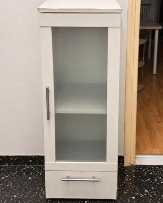 Mobiletto bianco con anta in vetro e cassetto