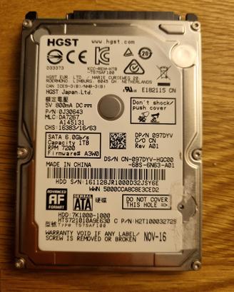 HDD HGST 1000 GB per laptop
