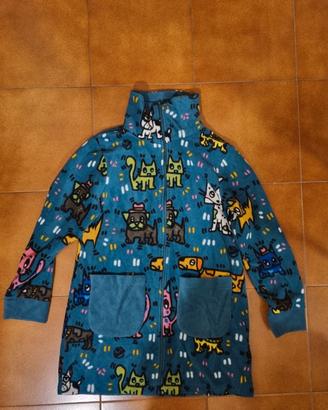 Felpa un pile blu/verde con animaletti