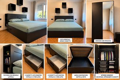 Letto piazza e mezza+ cassetti + armadio specchio