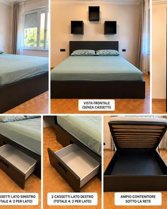 Letto piazza e mezza+ cassetti + armadio specchio