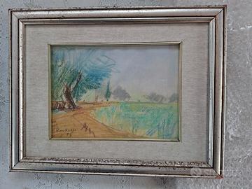 Elio Randazzo, pastello su carta, paesaggio rurale