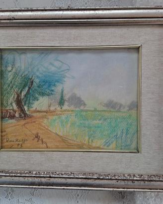 Elio Randazzo, pastello su carta, paesaggio rurale
