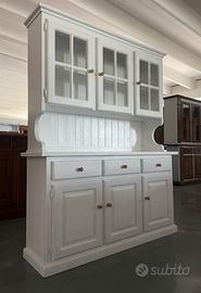 Credenza con vetrina in legno massello bianco