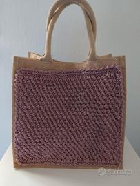 borsa Juta com applicazione uncinetto 