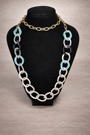 Collana maglie grandi argento e turchese