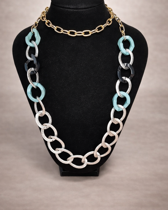 Collana maglie grandi argento e turchese